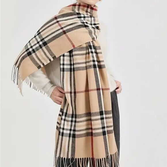 Chic Plaid Fringe Winter Scarf Super Soft Cashmere Feel Polyester - Picture 8 of 13